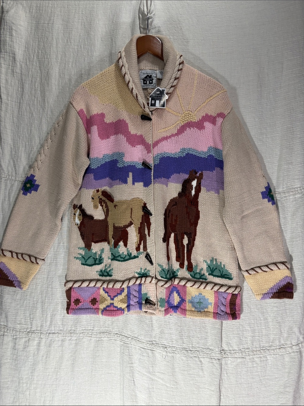 NWT VTG 90s Storybook Knits Southwestern Horse Cardigan Sweater Sunset Medium